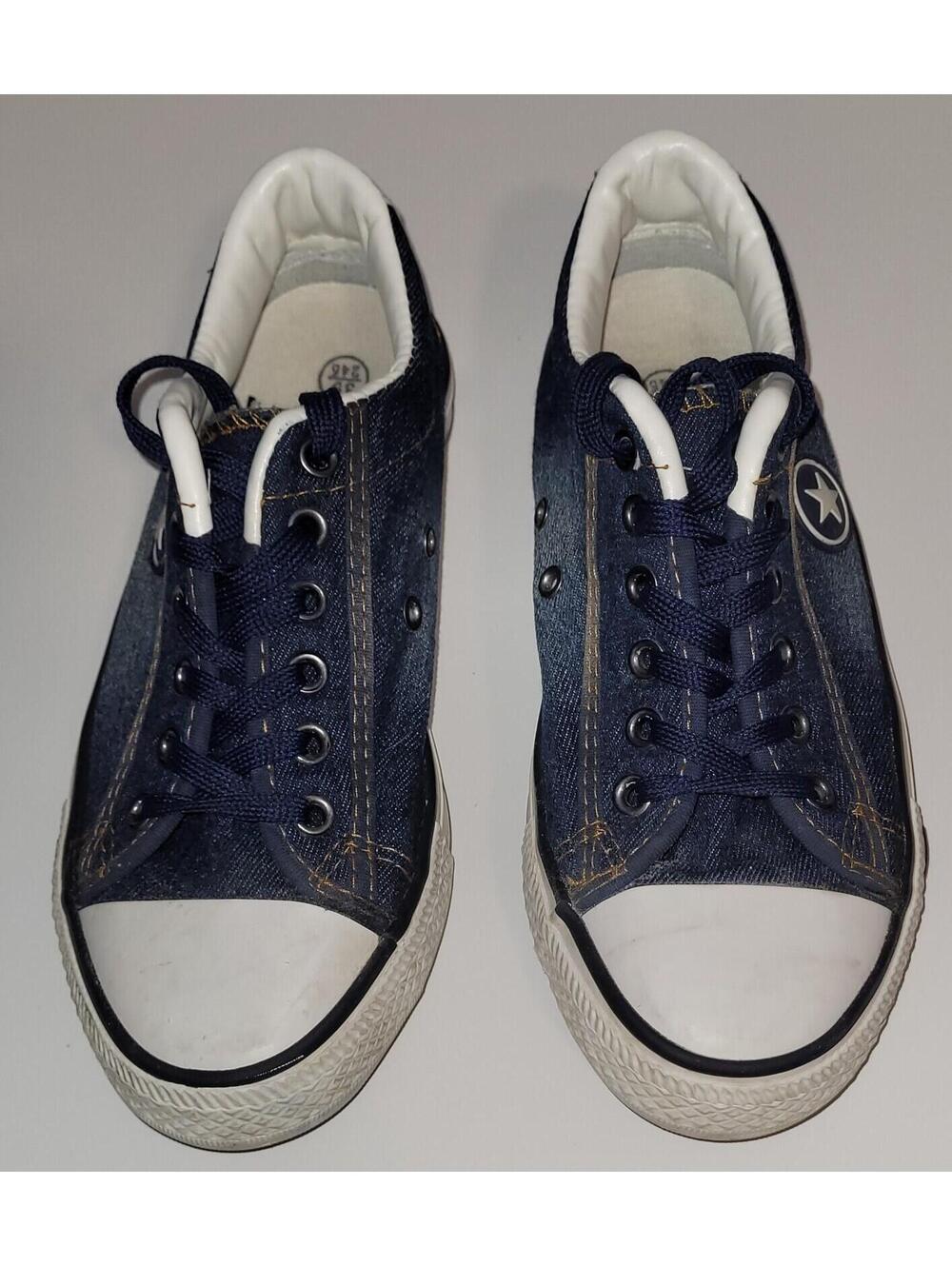 Fashion Denim Low Top Sneakers Women’s EU 39 Casual Lace Up Blue Canvas Shoes